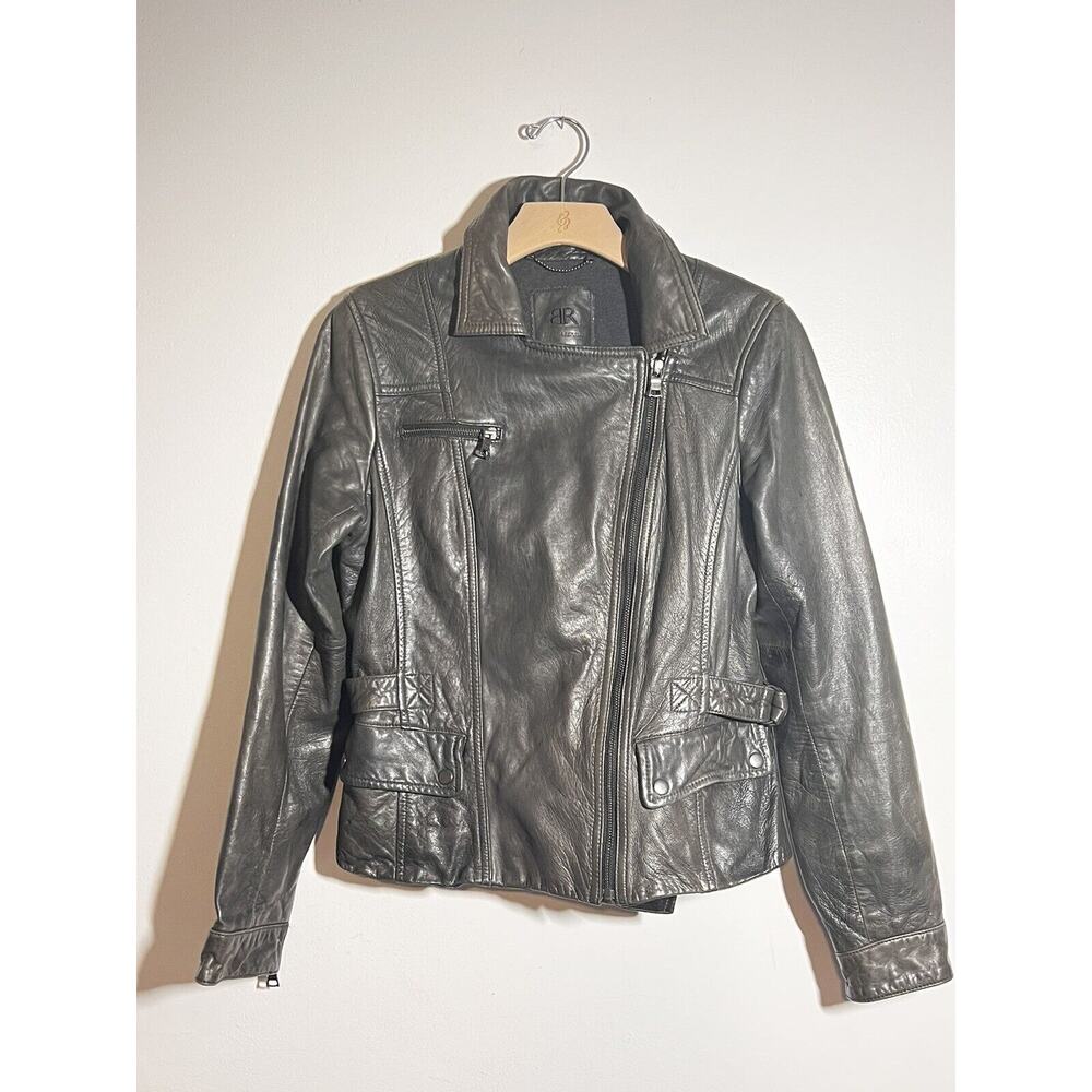 Banana Republic EUC Gray Leather Lined Moto Biker Motorcycle Zip Jacket Size S